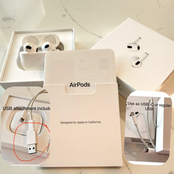 Apple AirPods 3rd Gen with Charging Cable, Case & USB Adapter